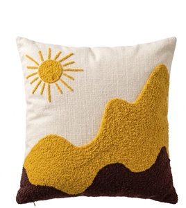 Artistic Tufted Landscape <b>Cushion</b> Cover Featuring Sun and Mountain Motif - Product Image 3