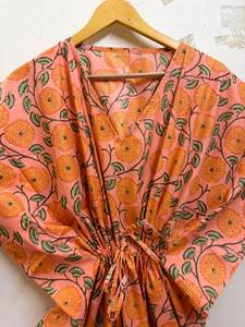 Premium Floral Printed Cotton Maxi <b>Kaftan</b> for Women V-Neck Batwing Sleeves Eco-Friendly Handmade <b>Beach</b> & Vacation Wear - Product Image 2