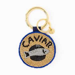 <b>Round</b> Beaded Keychain with Cowboy Boot Stars Design Classic Style <b>Canvas</b> Material Lightweight Glass Bead Detail in Navy Blue - Product Image 5
