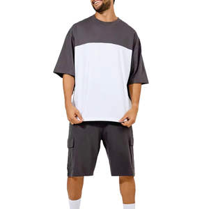 Ensemble de shorts décontractés d'été pour hommes, deux pièces, tenue respirante, motif uni, ensemble de t-shirts à manches courtes - Product Image 6