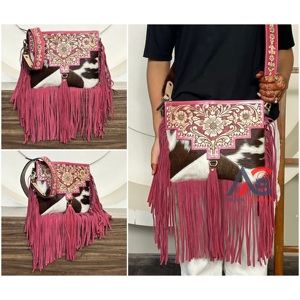 Hot Selling Tooled Cowhide Leather Crossbody Fringe Bags New Floral Pattern Boho Large Capacity High Quality Women Designer Bags - Product Image 1
