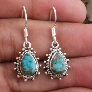 ต่างหูห้อยทรงวินเทจทำมือจากเงินแท้ประดับเพทายสีน้ำเงินธรรมชาติ สไตล์โบโฮ ออกซิไดซ์ เหมาะสำหรับงานปาร์ตี้ - Product Image 4