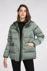 Women's Winter Hooded Quilted Jacket Solid Color Polyester Filled Puffer <b>Coat</b> Full Sleeve Zipper Closure Regular Length - Product Image 3