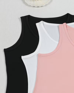 Women's Solid Knitted Tank Top Scoop Neck Breathable Regular Length Casual Style Pink White Black - Product Image 3