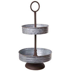 Support à gâteau en métal galvanisé à deux niveaux, plateau de service fait main avec poignée en anneau pour desserts et cupcakes - Product Image 2