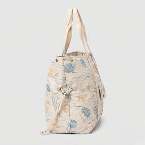 Seashell Coral Wave Print Cotton <b>Canvas</b> <b>Beach</b> Tote Bag Eco-Friendly Large Capacity Women Summer Travel Open Top Zipper Closure - Product Image 4