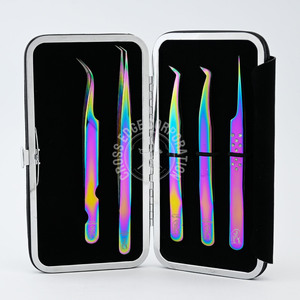 Rainbow Color Fiber Tip Eyelash Extension Tweezer 90 degree Pointed Tip Stainless Steel Volume Lash Application Private Label - Product Image 6