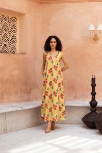 Floral Printed Maxi <b>Dress</b> Women O-Neck Bell Sleeve A-Line Casual <b>Summer</b> <b>Dress</b> Eco-Friendly Knitted 100% Cotton <b>Loose</b> Fabric - Product Image 3