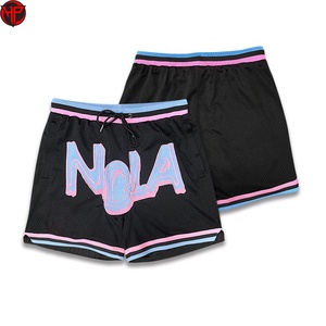 Shorts de basketball en toile bleue avec imprimé lettres roses, cordon de serrage, taille mi-haute, tricotés, pour l'entraînement sportif, tenue d'équipe personnalisée pour hommes - Product Image 6