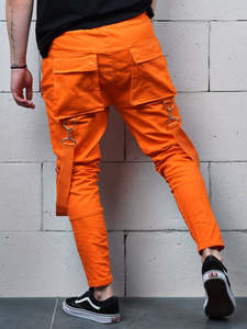 Pantalon cargo orange pour homme, coupe ajustée, avec poches, fermeture éclair, pour toutes les saisons, vêtements d'extérieur - Product Image 2
