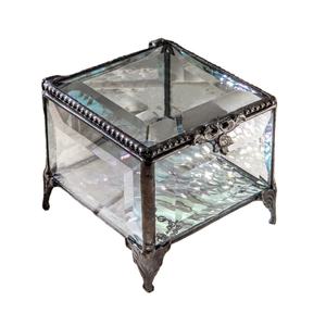 Glass and Brass Square Shape Bevelled <b>Box</b> Jewelry and Ring Earing Storage <b>Box</b> With 4 Legs Black Finished <b>Wedding</b> Decorative Gift - Product Image 1