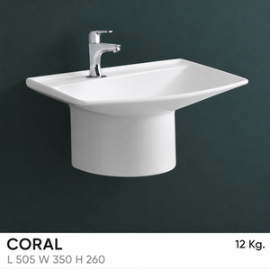 Vasque rectangulaire murale en pierre certifiée NSF Coral, avec robinet à levier monotrou, design minimaliste, finition polie pour salle de bain - Product Image 2