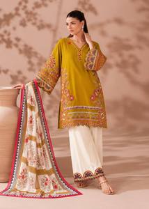 Traditional Indian Pakistani <b>Women's</b> Mustard Cotton <b>Kurta</b> Set With Floral Embroidery Loose Fit Ankle-Length Casual Wear - Product Image 4