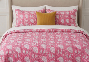 Pink Paisley Printed Quilted Cotton Reversible Throw Blanket Traditional Home Decor All Season Use - Product Image 5