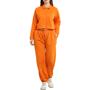 Ensemble de survêtement court 2 pièces en molleton de coton pour femme, motif uni, vente en gros, comprenant un bas court - Product Image 4