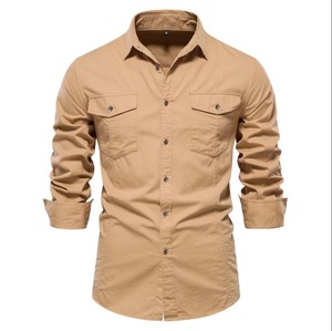 Camisa Casual de Primavera para Hombre, 100% Algodón, Tejido Sólido, Cuello Mandarín Vintage, Botones de Cuerno, ODM - Product Image 1