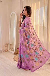 Luxury Heavy Silk Saree with Intricate Thread Work and Sparkling Sequin Embellishments <b>Designer</b> Collection - Product Image 3