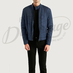 Veste matelassée légère bleu marine pour homme, coupe ajustée, avec col montant et surpiqûres en chevron, vêtement d'extérieur sportif - Product Image 6