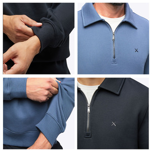 Sweat-shirt tricoté bleu marine pour homme, coupe classique, col rabattu, style décontracté automne, couleur unie, logo frontal - Product Image 5