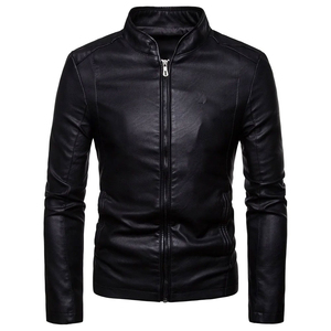 Chaqueta de Motociclista de Cuero PU para Mujer, Cuello Alto, Manga Larga, Cierre de Cremallera, Color Sólido, Estilo Motero, para Otoño - Product Image 1