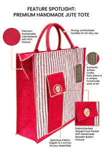 กระเป๋าปอกระเจาลายทางธรรมชาติแบบหนา ทนทาน สำหรับใส่ของชำ ของใช้ชายหาด พร้อมซิปปิด  รับสกรีนโลโก้ตามแบบ - Product Image 5