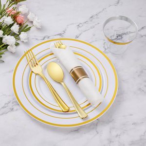 Set di Stoviglie in Plastica Dorata da 175 Pezzi per 25 Ospiti, Include 25 Piatti Principali e da Dessert per Feste Eleganti - Product Image 2