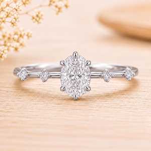 Oval Brilliant and Round Cut Lab Grown Diamond Minimal Style <b>Wedding</b> Band 10K 14K 18K Solid Gold Diamond Engagement Ring - Product Image 2