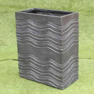 Square Classic Wave Design Handcrafted Hand Carved FRP Planter <b>Pot</b> Lightweight Unbreakable Floor Outdoor/Indoor Use KNT - Product Image 1