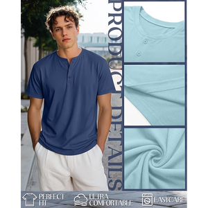 Men's Short Sleeve <b>Henley</b> T-Shirt Solid Color Knitted Casual Regular Fit V-Neck <b>Top</b> - Product Image 2