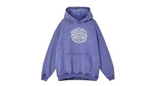 Sweat à capuche pour homme 100% coton molletonné, coupe ample et carrée, épaules tombantes, patch brodé, options hiver disponibles, MOQ 10 - Product Image 4