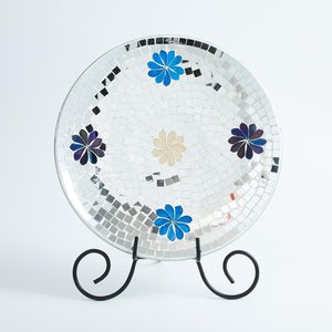 New Launch Round <b>Mirror</b> Mosaic Decorative Tray Floral Glass Plate Coastal Table Decor Wedding Display Platter - Product Image 1