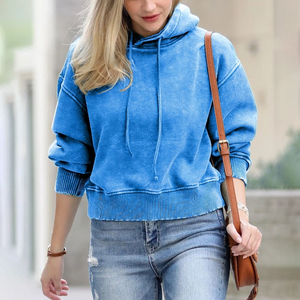 OEM Custom Winter Casual Printed Knitted Cotton Thick Zip up <b>Retro</b> Travel Drawstring Oversize Acid Wash Women's <b>Sweatshirts</b> - Product Image 6