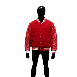 NEW QUALITY Men's <b>Red</b> 100% <b>Wool</b> Breathable Eco-Friendly Varsity Jacket Sleeve Solid Color Turn-down Collar Casual Winter - Product Image 1