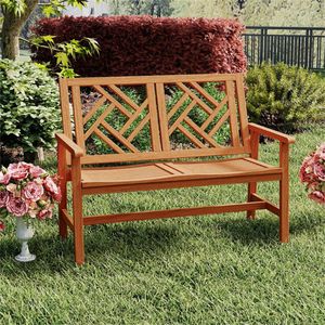 Solid Hardwood 2-Person Garden <b>Bench</b> 660 LBS Capacity Ergonomic Patio Loveseat with Iron and <b>Metal</b> Outdoor Furniture - Product Image 6