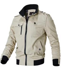 Blouson Bomber Homme à Capuche Col Montant Fermeture Éclair Coupe-Vent Décontracté Automne Coupe Ajustée Polyester Coton Toile Logo Avant - Product Image 1