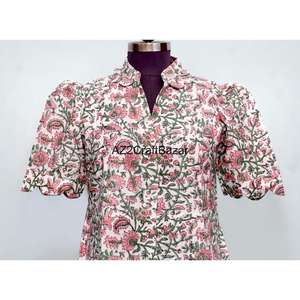 ชุดเดรสทรงเอผ้าฝ้าย 100% สำหรับผู้หญิง ทำมือ เป็นมิตรกับสิ่งแวดล้อม คอวี แขนสั้น ลายดอกไม้ ระบายอากาศได้ดี ซักได้ - Product Image 2