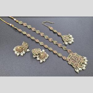 Gold Plated Long Necklace <b>Set</b> with Crystal Stone and <b>Pearls</b> 11714301PGR Fine <b>Jewelry</b> <b>Set</b> - Product Image 1