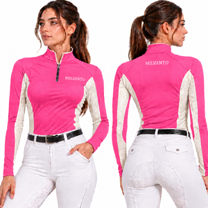 Camisa de equitación personalizada Olive para mujer, con cremallera de un cuarto, manga larga, para competición ecuestre, transpirable y de alto rendimiento. - Product Image 2
