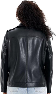 Veste moto en cuir PU pour femme, manches longues, fermeture éclair, couleur unie, col montant, style automne, longueur normale - Product Image 6