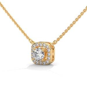 Collier pendentif en or et diamant, coupe coussin, avec halo, pour femme, cadeau, bijoux de mariage et de fête - Product Image 2