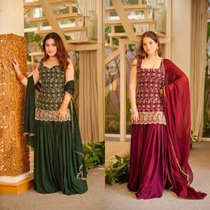 Ensemble Salwar Kameez Anarkali brodé en Faux Georgette pour femme, avec pantalon Palazzo, tenue traditionnelle ethnique pour fêtes, Printemps-Été, Diwali, livraison rapide - Product Image 1