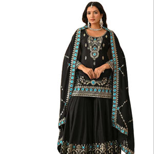 ผ้าไหมชีนอนแท้ สีดำสวยงาม สำหรับสตรีชาวมุสลิม คอทรงโอ ไซส์ S ถึง XXL เสื้อผ้าชาติพันธุ์ / ชุดสัลวาร์ คามีซ - Product Image 1