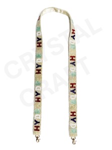 CRYSTAL CRAFT Vintage Eco-Friendly Beaded Hook <b>Strap</b> with White Gold Purple Text Design Handbag Accessory - Product Image 3