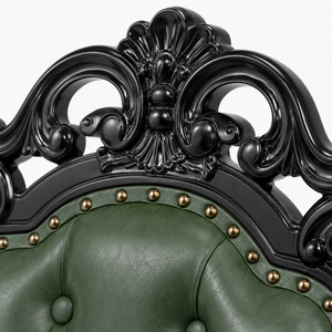 Chaise de salle à manger classique traditionnelle sculptée à la main en bois de Sheesham massif noir brillant, avec revêtement en Rexin vert capitonné pour chambre à coucher - Product Image 3