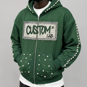 OEM Print Cotton Cropped <b>Zip</b> <b>up</b> Hoodie unisex Rhinestone Graphic Boxy Fit Streetwear Custom Logo High Quality <b>Men</b> Hoodie - Product Image 3