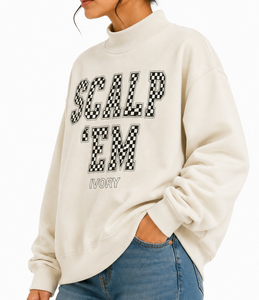 Sweat-shirt à col roulé oversize Scalp 'Em Fashion, uni, avec patchwork de lettres brodées, pull personnalisé unisexe 100% coton - Product Image 3