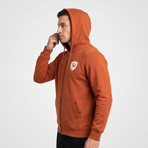 Dumela Men's <b>Orange</b> Hooded Zip-Up Sweatshirt Solid Color Casual <b>Fleece</b> Cotton Breathable Regular Fit Autumn Wear - Product Image 4
