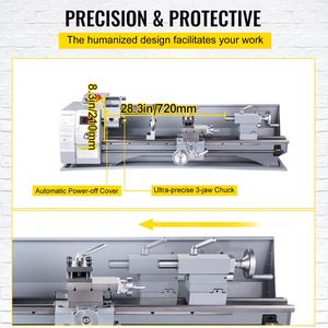 Tornio per Metallo Mini 220V 5KW 210x720mm 2500 RPM a Velocità Variabile 750W di Precisione - Product Image 5