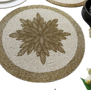 Customized Rounded Glass Seed Beaded <b>Table</b> <b>Mat</b> For Event Home Festive Dining Coffee Placemat Ethnic Dining Ethnic Ornament - Product Image 2