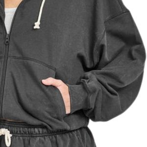 Sudadera con capucha cálida para mujer con cremallera frontal, forro polar informal, ajuste holgado, manga larga, estilo oversize para exteriores y uso diario - Product Image 5